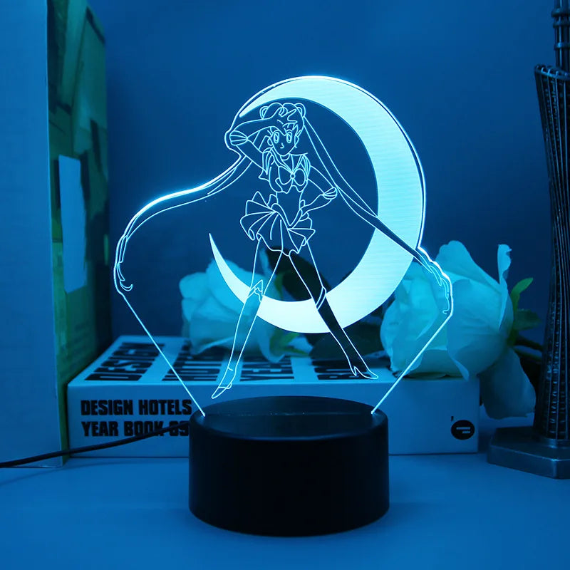 Sailor Moon Tsukino Usagi 3D Led Night Light Anime Cartoon Lamp Home Room Acrylic Lamp Desk Decor for Kids Illusion Novelty Gift