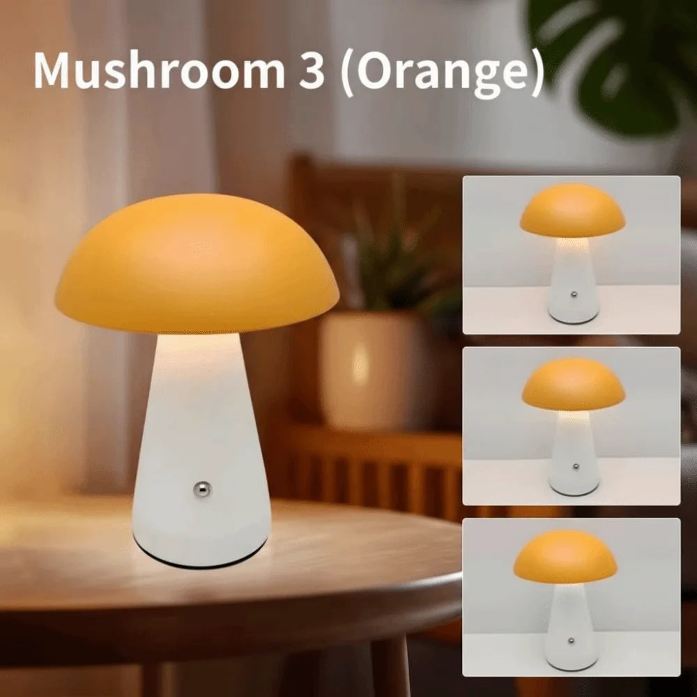 Touch-Activated Mushroom Lamp USB Rechargeable 3 Color LED Table Lamp Dimmable Extended Illumination Dimmable Light Office