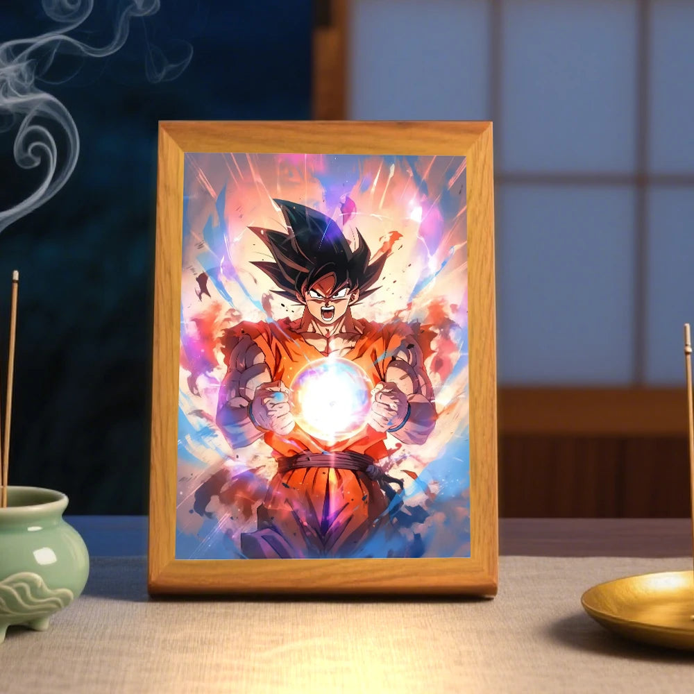 Anime character dragon pearl lamp painting photo frame, Goku Vegeta Led night light bedroom decoration gift moon lamp