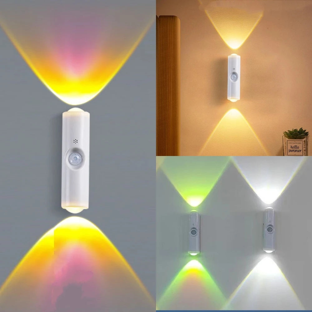 LED Night Light with Motion Sensor RGB CCT USB Rechargeable Magnetic Double-head Sunset Lamp Stair Cabinet Hallway Room Decor