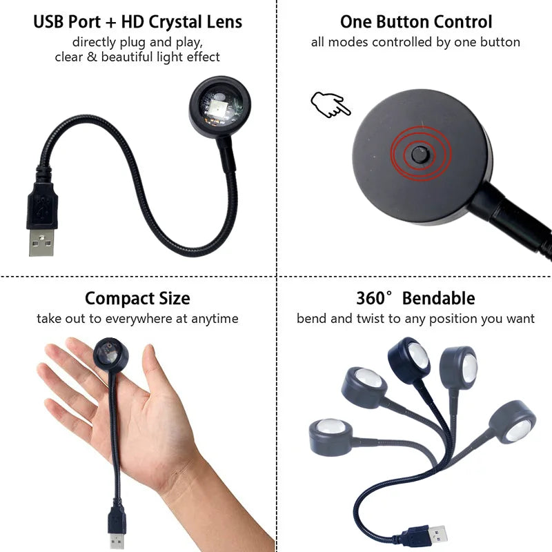 Mini Sunset Lamp USB 7 Colors Projector Atmosphere Night Light Home Decoration Photography Lighting Coffee Shop Wall Decor Light