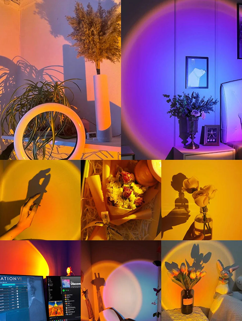 Mini Animal USB Sunset Lamp Led Projector Night Light Table Cat Style Atmosphere Home Bedroom Background Wall Decoration Gift