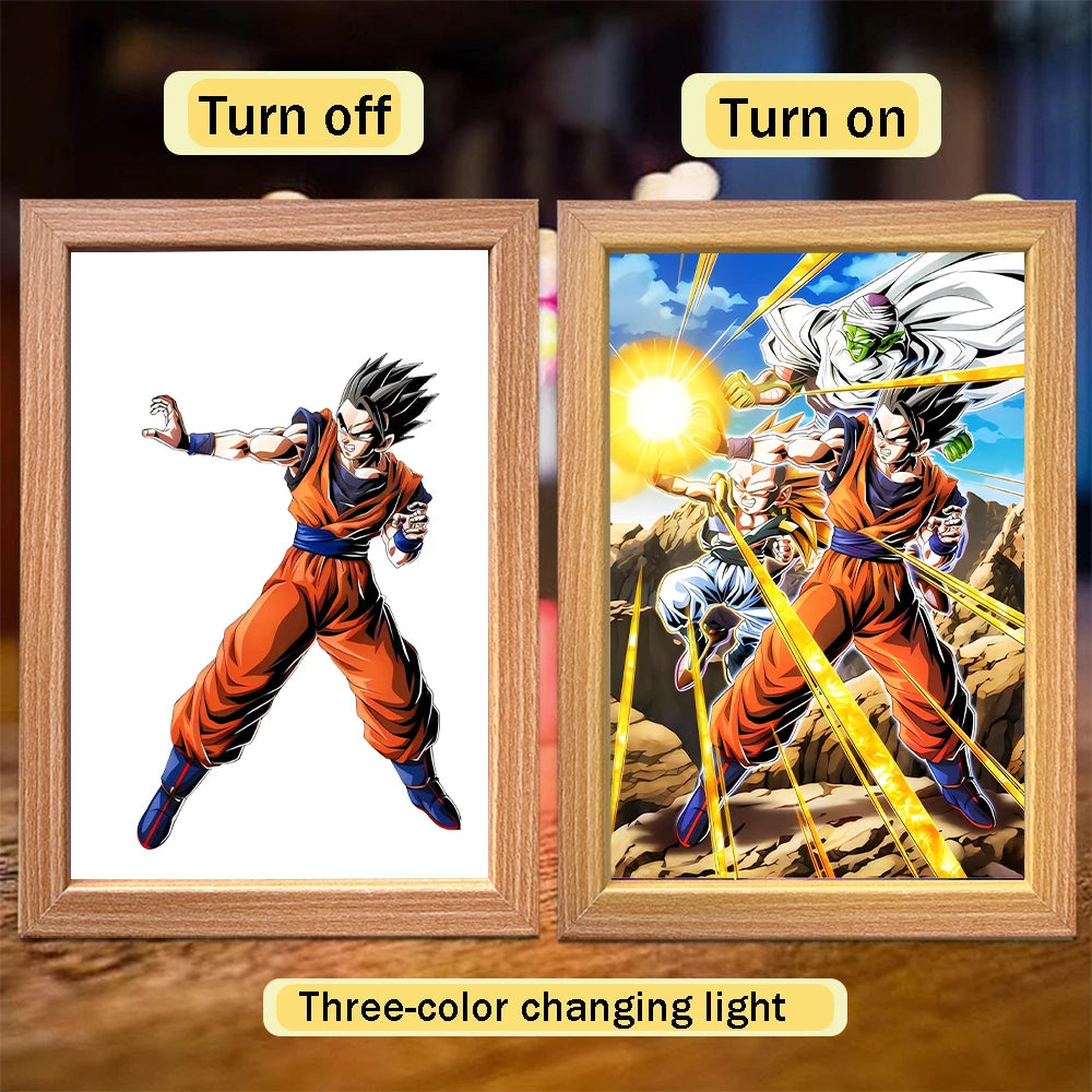 Anime character dragon pearl lamp painting photo frame, Goku Vegeta Led night light bedroom decoration gift moon lamp