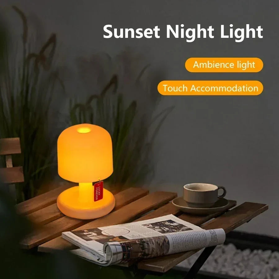 Mini Desktop Sunset Night Lamp Creative USB Rechargeable Ins Mushroom Style Led Night Light for Coffee Bar Home Decor Bedroom
