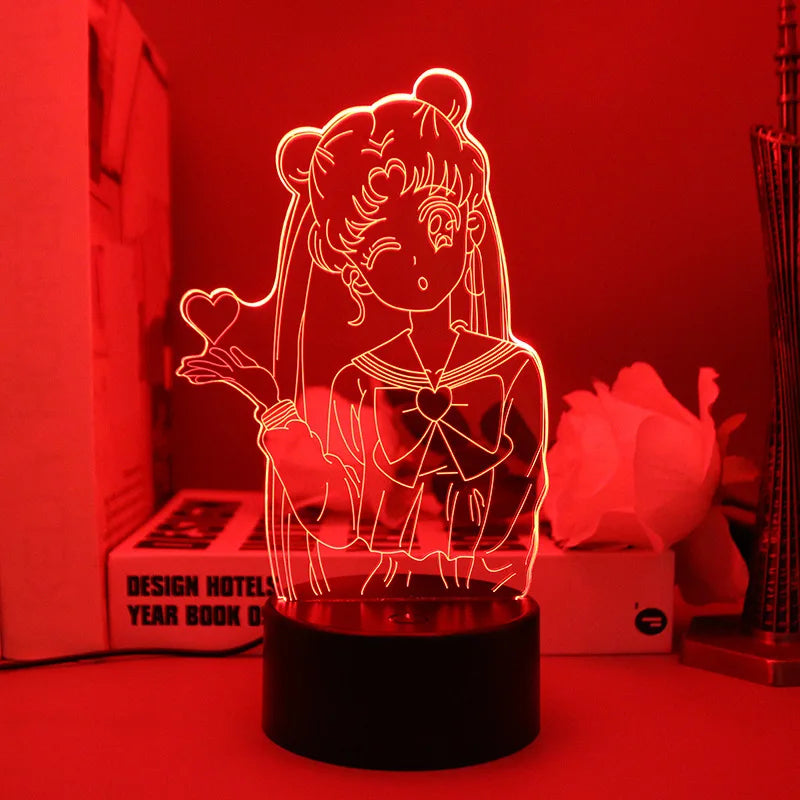 Sailor Moon Tsukino Usagi 3D Led Night Light Anime Cartoon Lamp Home Room Acrylic Lamp Desk Decor for Kids Illusion Novelty Gift
