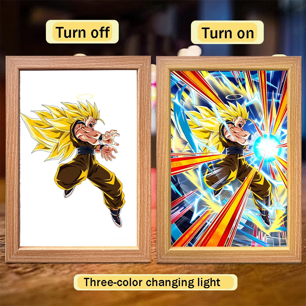 Anime character dragon pearl lamp painting photo frame, Goku Vegeta Led night light bedroom decoration gift moon lamp