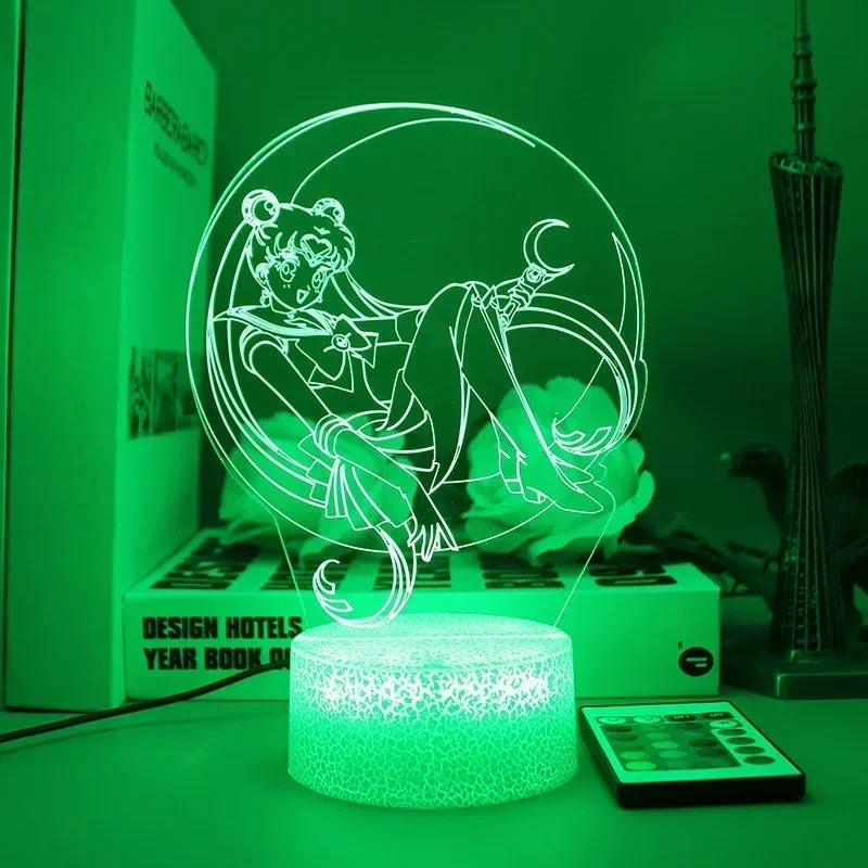 Sailor Moon Tsukino Usagi 3D Led Night Light Anime Cartoon Lamp Home Room Acrylic Lamp Desk Decor for Kids Illusion Novelty Gift