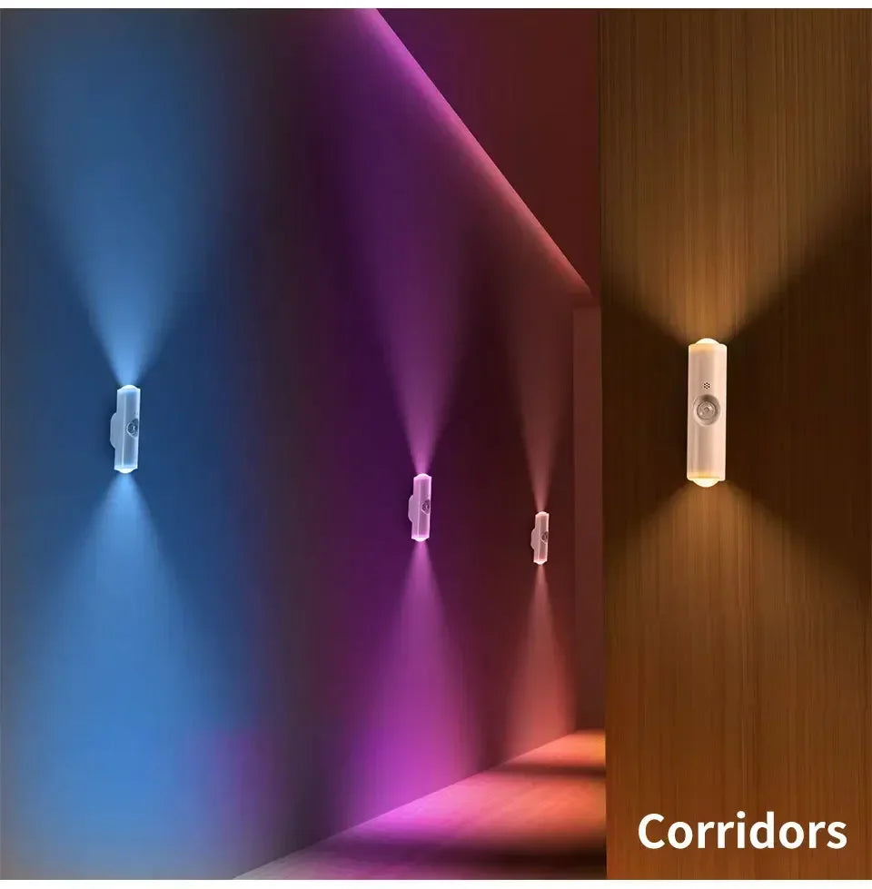 RGB Gradient Ambient Light Rechargeable LED Night Light Motion Sensor Wall Sunset Lamp Dimmable Magnetic Closet Bedroom Lamps