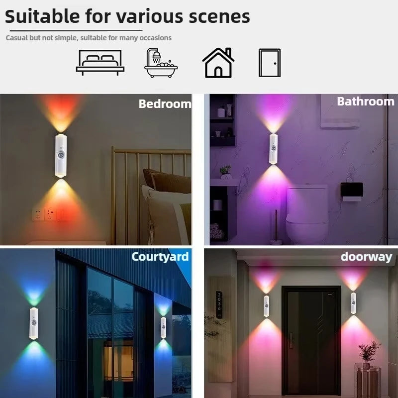 Magnetic Rechargeable LED Night Light RGB Sunset Lamp Wireless Wall Lamp With Motion Sensor For Stair Cabinet Hallway Room Decor