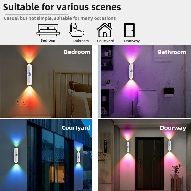 Magnetic Rechargeable LED Night Light RGB Sunset Lamp Wireless Wall Lamp With Motion Sensor For Stair Cabinet Hallway Room Decor
