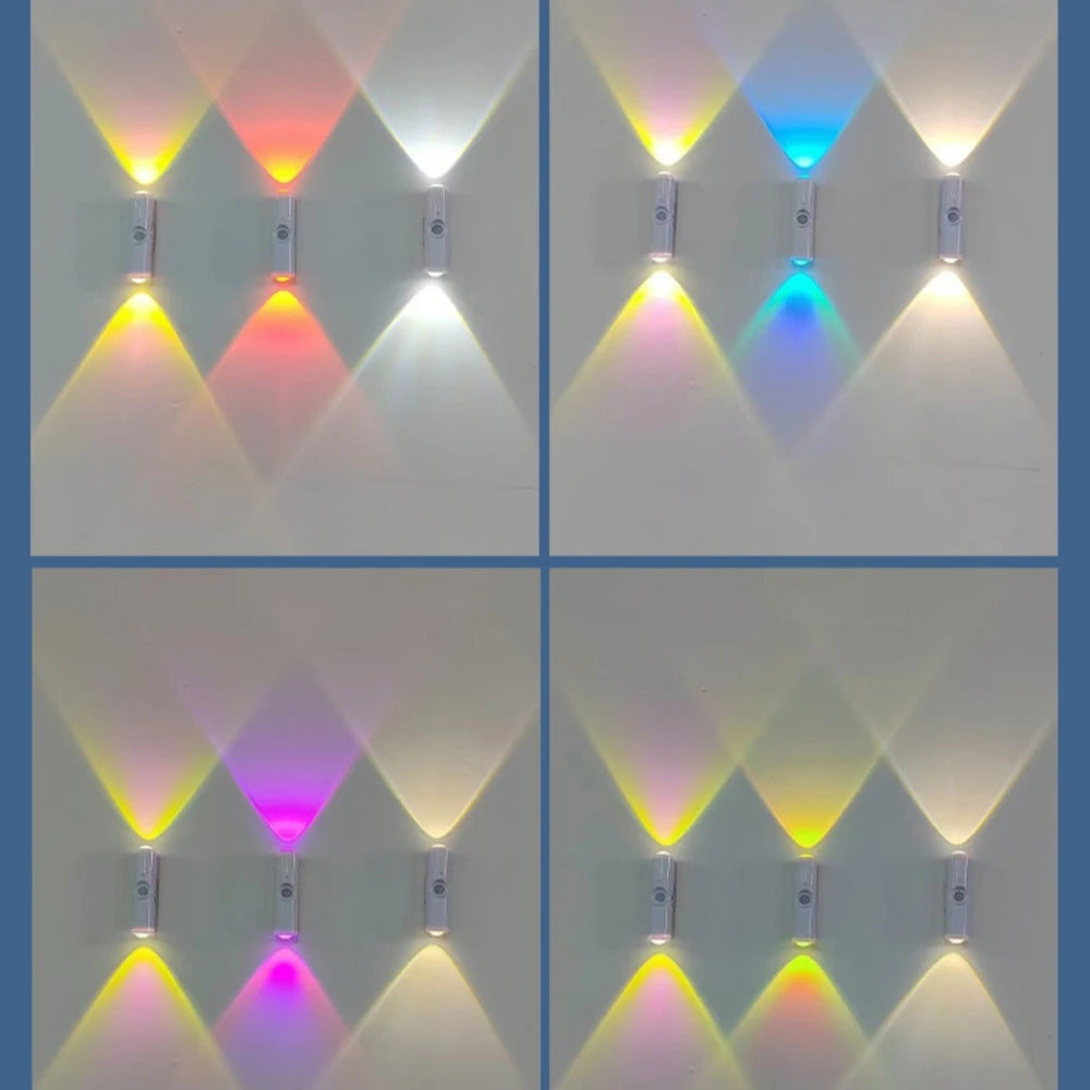 LED Night Light with Motion Sensor RGB CCT USB Rechargeable Magnetic Double-head Sunset Lamp Stair Cabinet Hallway Room Decor