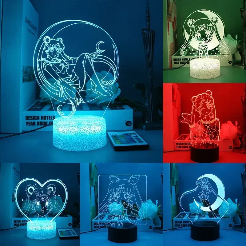 Sailor Moon Tsukino Usagi 3D Led Night Light Anime Cartoon Lamp Home Room Acrylic Lamp Desk Decor for Kids Illusion Novelty Gift