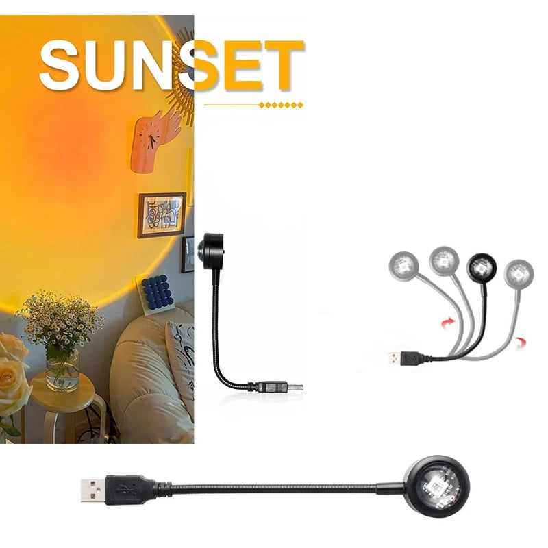 USB Sunset Lamp LED Rainbow Neon Night Light Projector Photography Wall Atmosphere Lighting for Bedroom Home Room Decor Gift