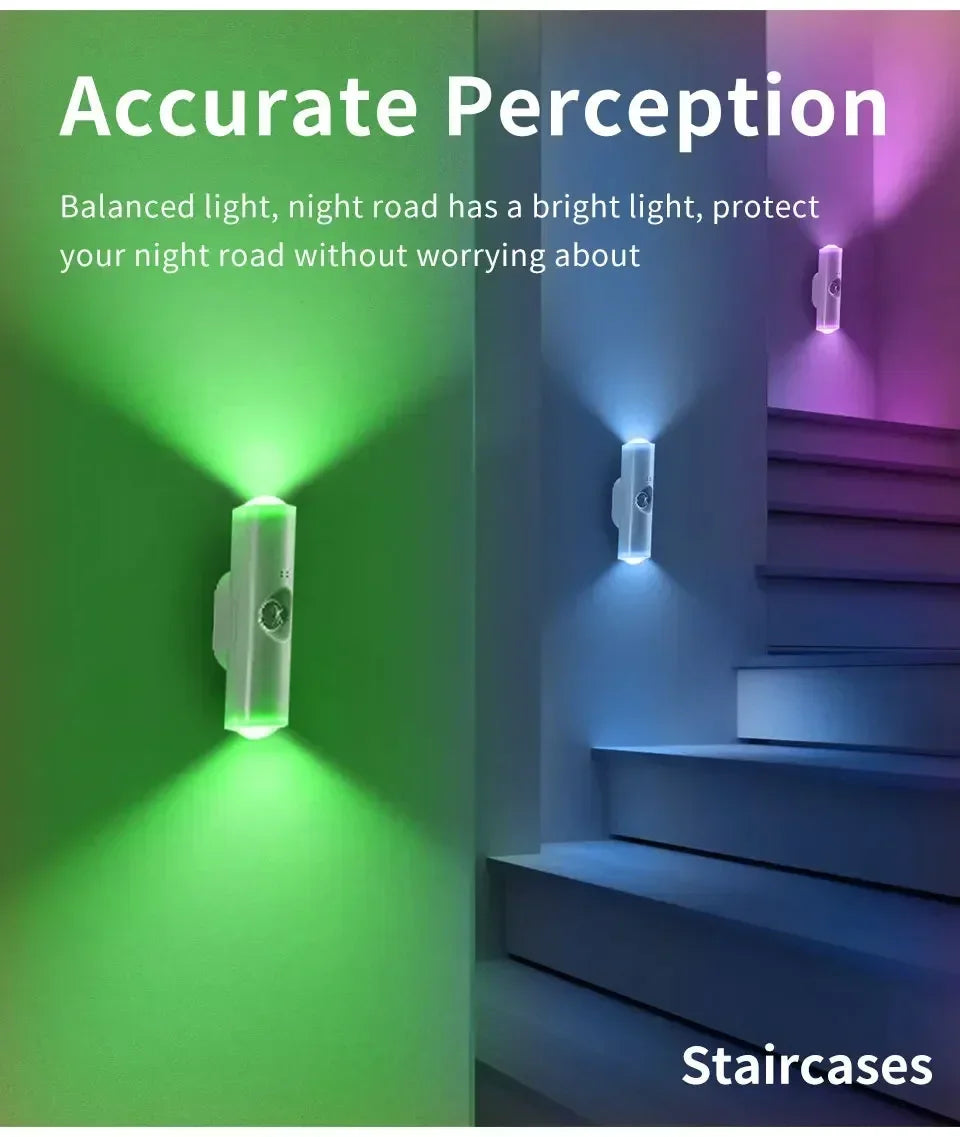 RGB Gradient Ambient Light Rechargeable LED Night Light Motion Sensor Wall Sunset Lamp Dimmable Magnetic Closet Bedroom Lamps