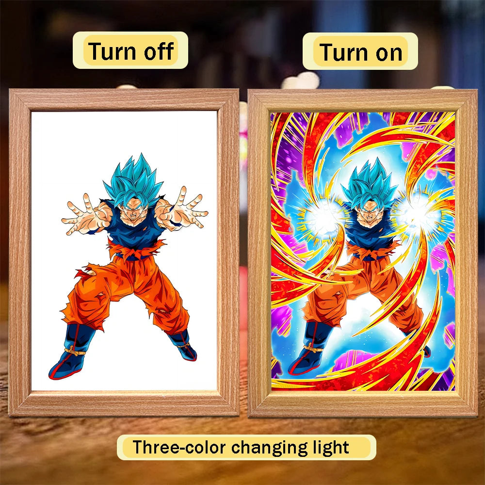 Anime character dragon pearl lamp painting photo frame, Goku Vegeta Led night light bedroom decoration gift moon lamp