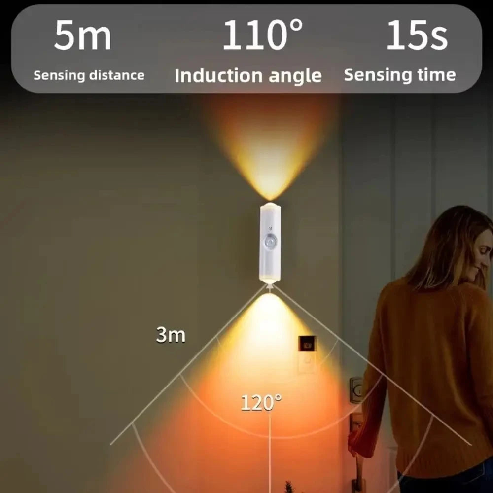 LED Night Light with Motion Sensor RGB CCT USB Rechargeable Magnetic Double-head Sunset Lamp Stair Cabinet Hallway Room Decor