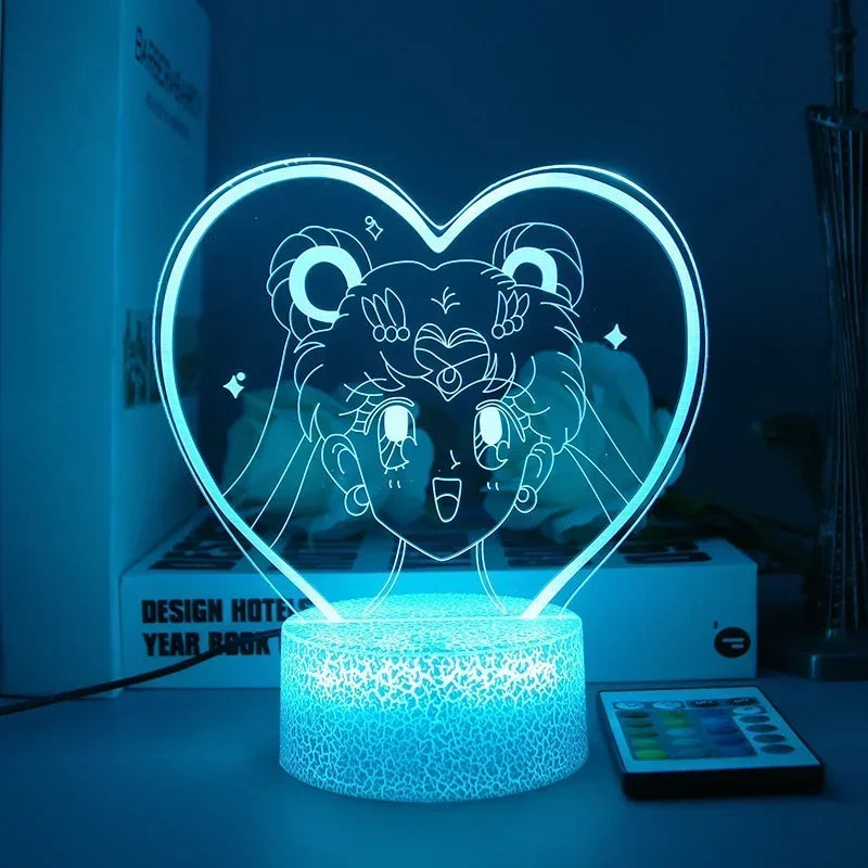 Sailor Moon Tsukino Usagi 3D Led Night Light Anime Cartoon Lamp Home Room Acrylic Lamp Desk Decor for Kids Illusion Novelty Gift