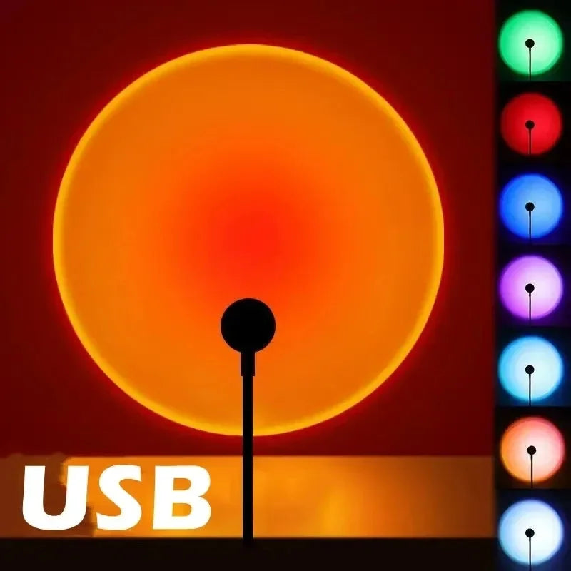 Projection Lamp USB Sunset Rainbow Atmosphere Night Light Sunset Light for Photography Selfie Coffee Store Live Wall Decoration
