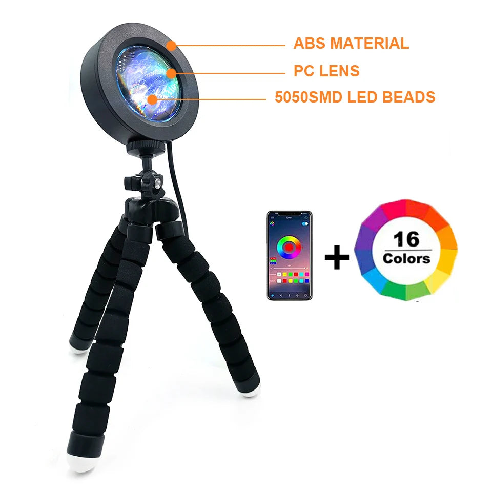 Sponge Tripod Photography Sunset Lamp Led Flexible Octopus USB Projector Night Light Home Decor Room Wall Decoration Lighting 5V