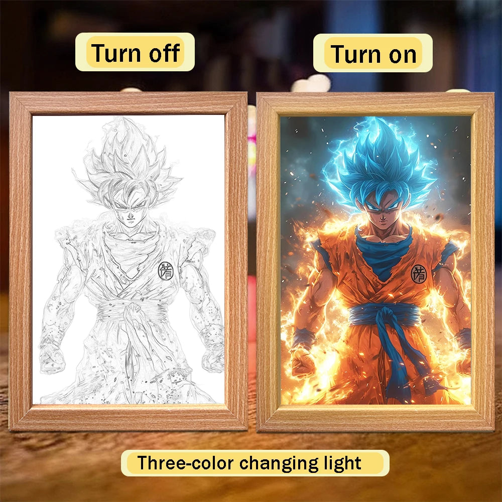 Anime character dragon pearl lamp painting photo frame, Goku Vegeta Led night light bedroom decoration gift moon lamp