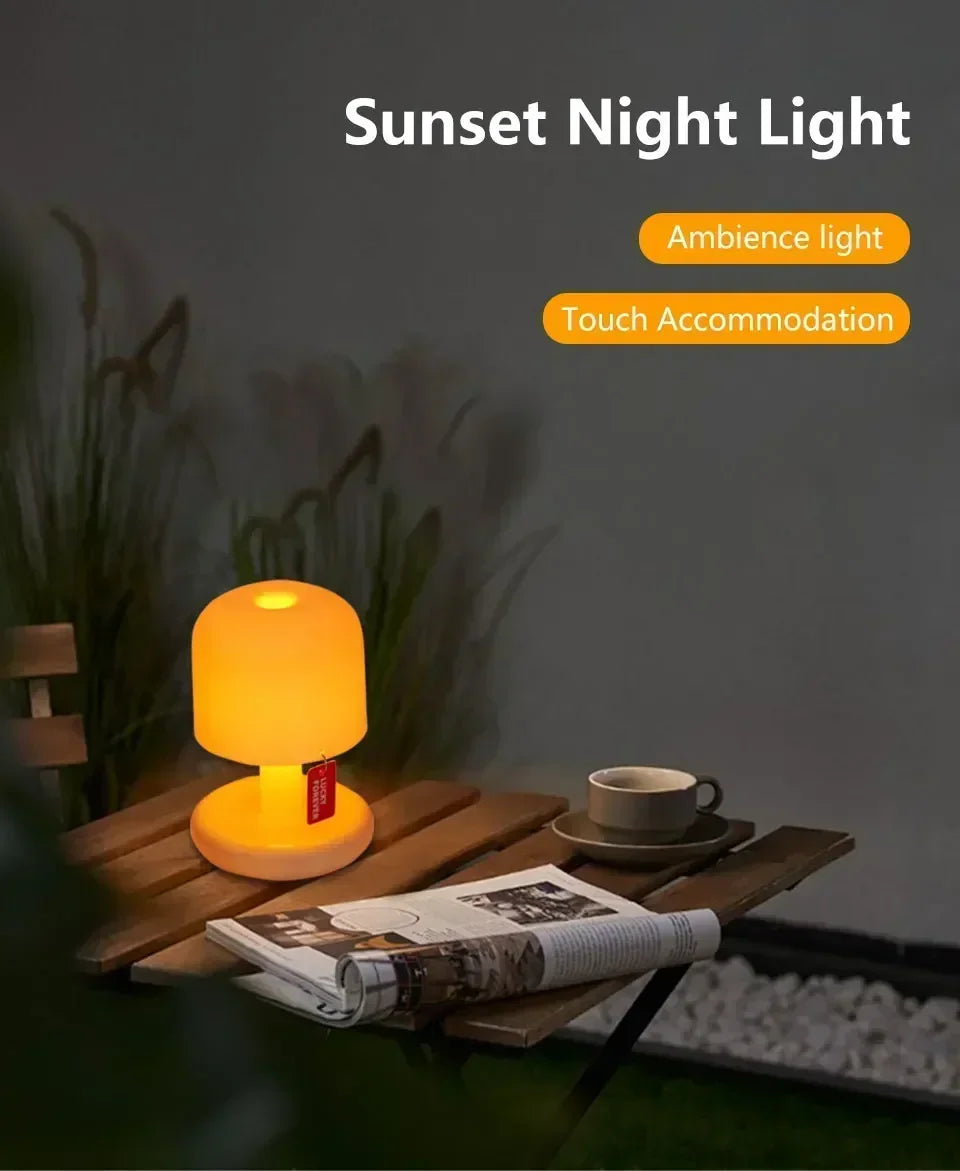 Mini Desktop Sunset Night Lamp Creative USB Rechargeable Ins Mushroom Style Led Night Light for Coffee Bar Home Decor Bedroom