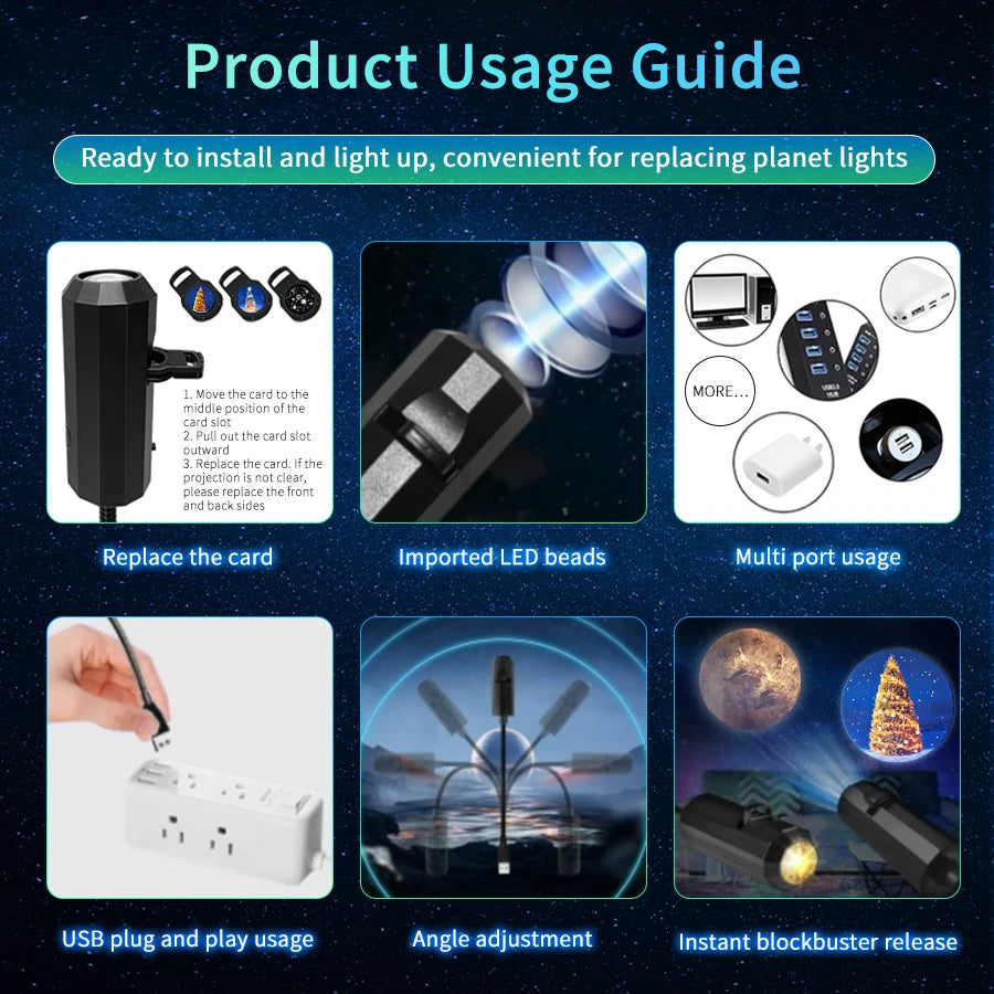 USB Led Night Light Moon Lamp Halloween Christmas Decoration Holiday Ornaments for Bedroom Ceiling Wall Projector Party Lighting