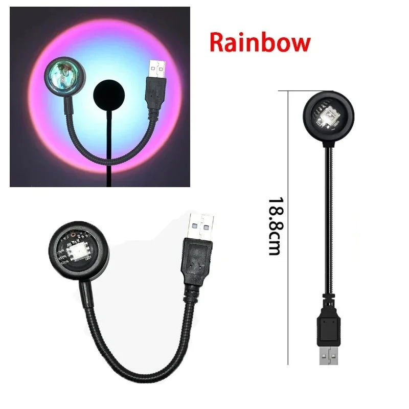 USB Sunset Lamp LED Rainbow Neon Night Light Projector Photography Wall Atmosphere Lighting for Bedroom Home Room Decor Gift