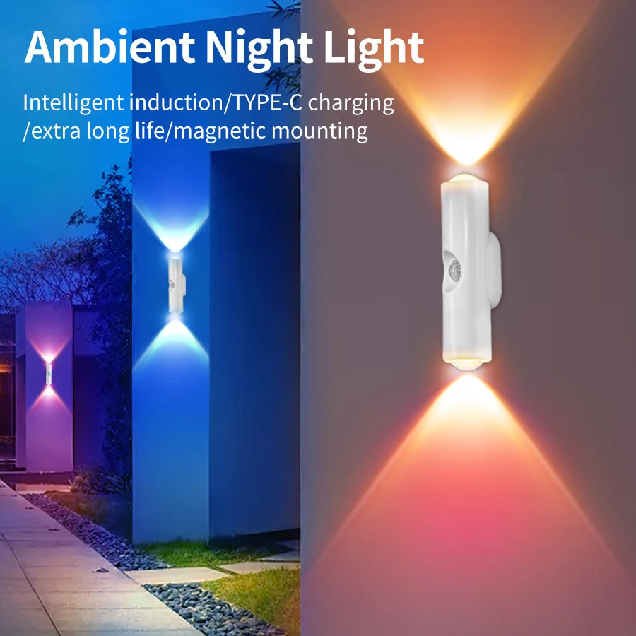 Rechargeable Magnetic LED Night Light RGB Sunset Lamp Wireless Wall Lamp With Motion Sensor For Stair Cabinet Hallway Room Decor