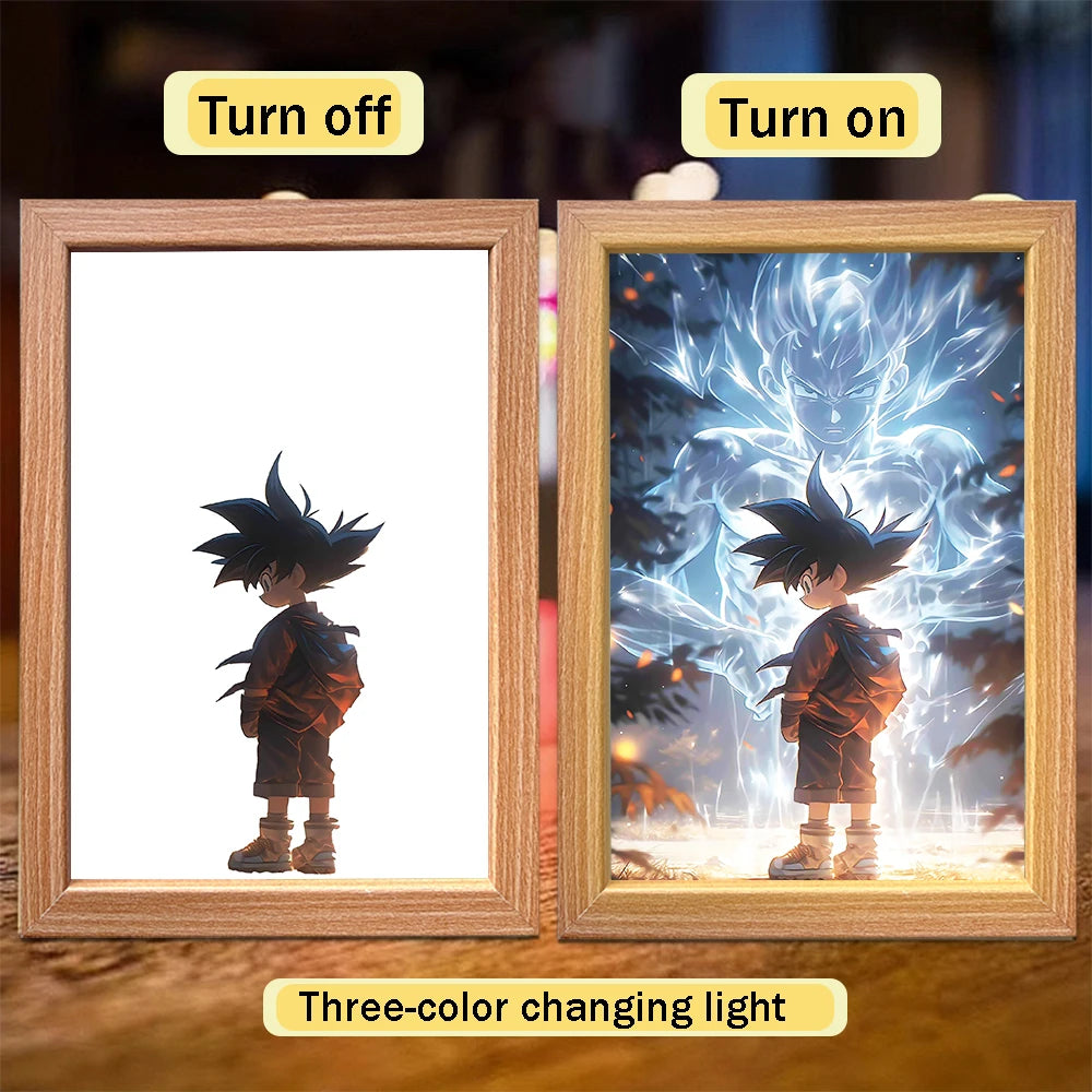 Anime character dragon pearl lamp painting photo frame, Goku Vegeta Led night light bedroom decoration gift moon lamp