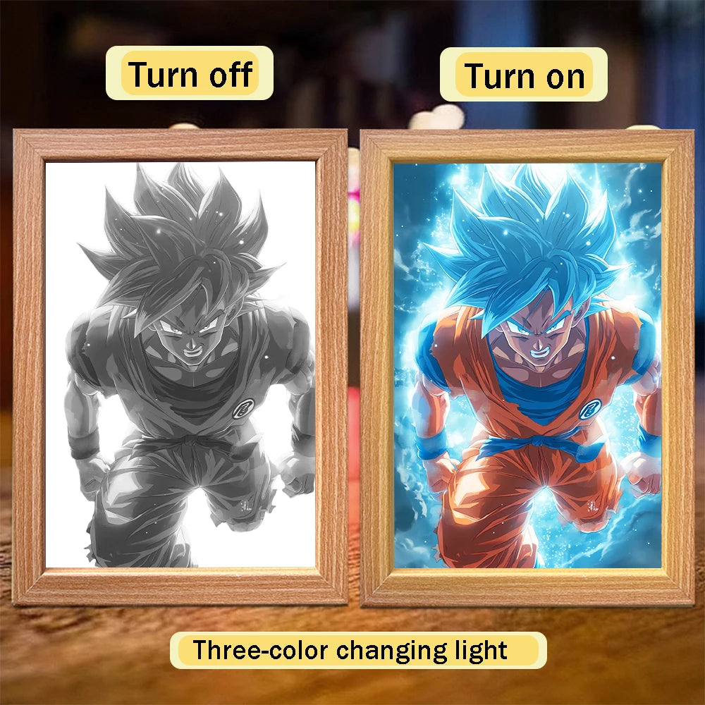 Anime character dragon pearl lamp painting photo frame, Goku Vegeta Led night light bedroom decoration gift moon lamp