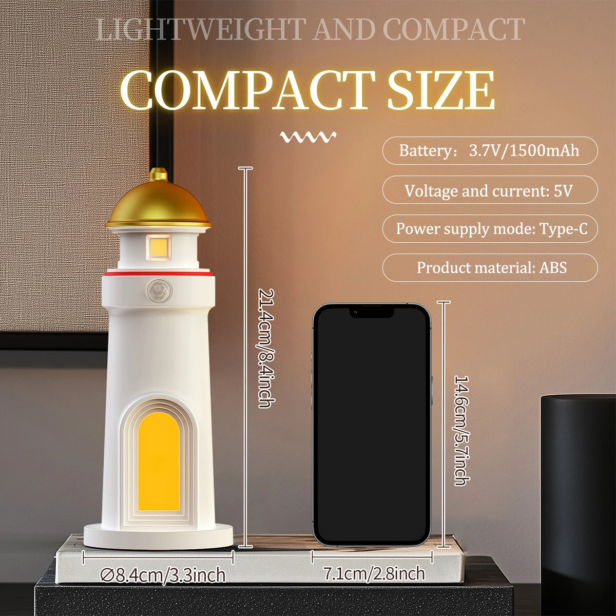 Moon Projector Lighthouse Lamp Portable Lighthouse Decor Rechargeable Moonlight Projector Night Light for Kids Bedroom Children