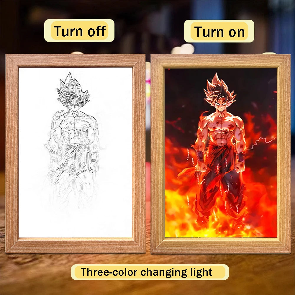 Anime character dragon pearl lamp painting photo frame, Goku Vegeta Led night light bedroom decoration gift moon lamp