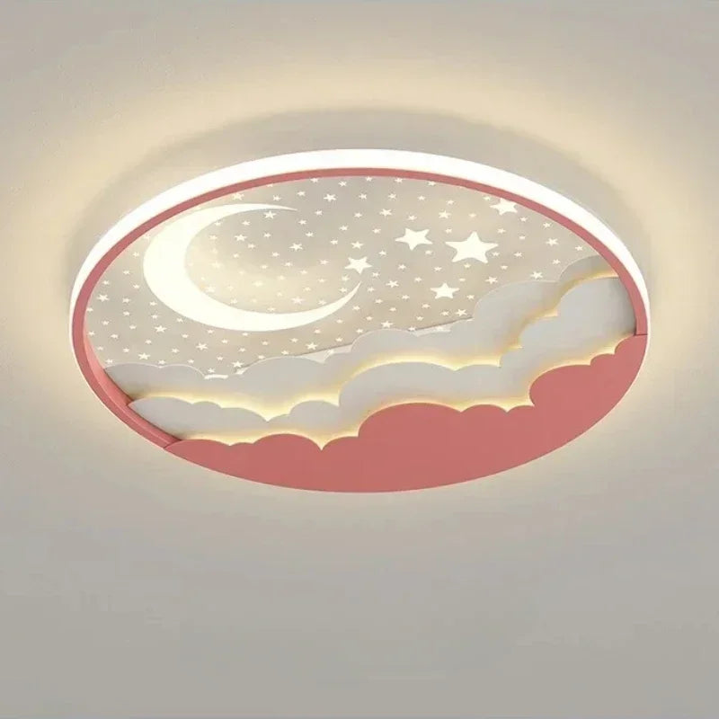 SANDYHA Modern Star Moon Ceiling Lamp Dimmable LED Remote Control Acrylic Lampshade Childrens Bedroom Night Light Kids Room