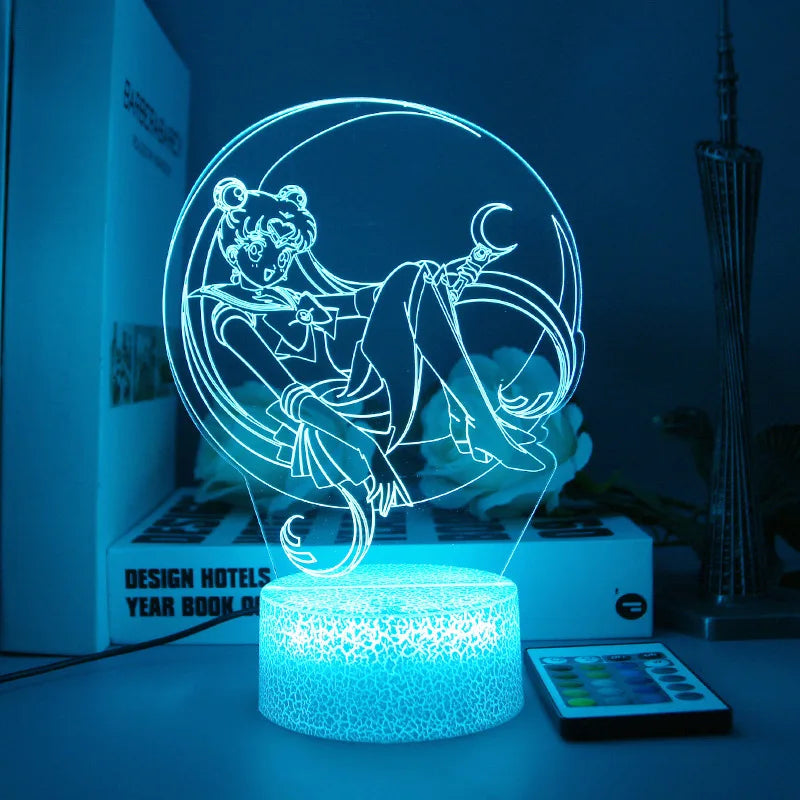 Sailor Moon Tsukino Usagi 3D Led Night Light Anime Cartoon Lamp Home Room Acrylic Lamp Desk Decor for Kids Illusion Novelty Gift