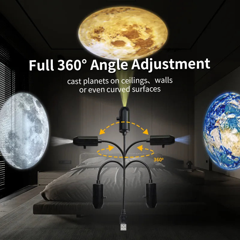 5v USB Moon Space Sky Project Light Ambient lighting Halloween Atmosphere Lights Christmas Projection Lamp Interior Car Light
