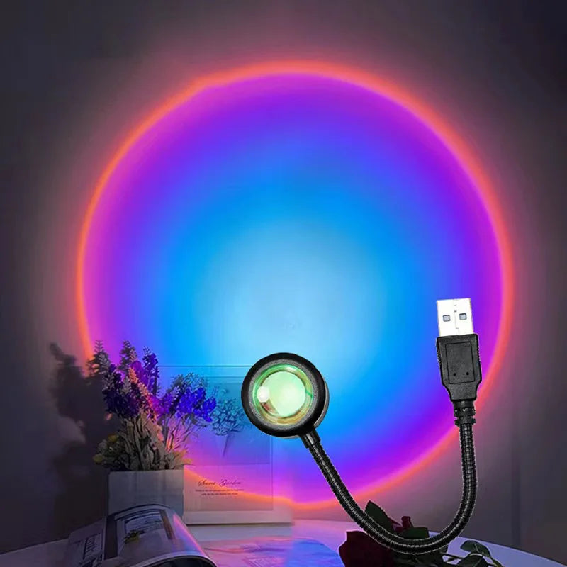 1x USB Sunset Lamp LED Rainbow Neon Night Light Projector Photography Wall Atmosphere Lighting for Bedroom Home Room Decor Gift