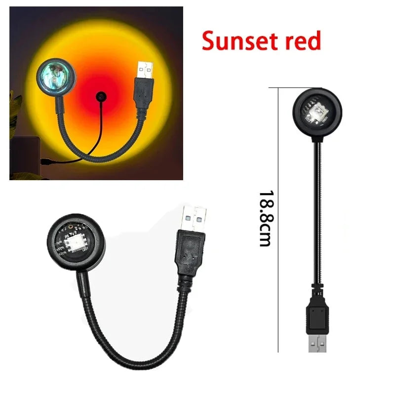 USB Sunset Lamp LED Rainbow Neon Night Light Projector Photography Wall Atmosphere Lighting for Bedroom Home Room Decor Gift