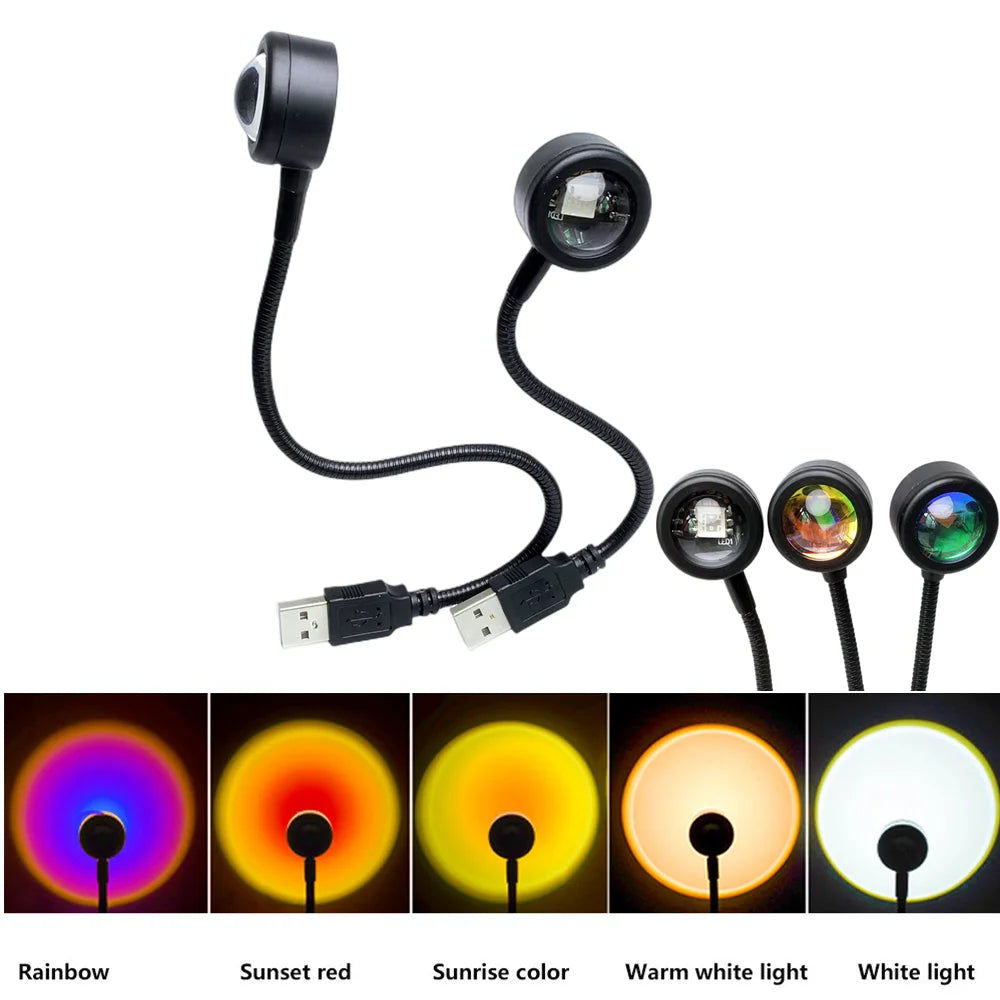 Mini Sunset Lamp USB 7 Colors Projector Atmosphere Night Light Home Decoration Photography Lighting Coffee Shop Wall Decor Light