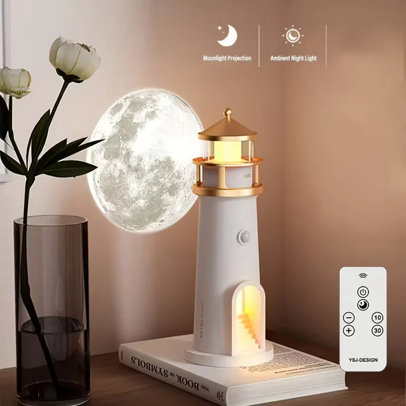 Moon Projection Lights Night Lamp Lighthouse Ambient Holiday LED Lights with Remote Control Desktop Decor Light Christmas Gift