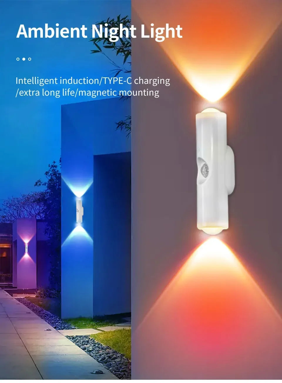RGB Gradient Ambient Light Rechargeable LED Night Light Motion Sensor Wall Sunset Lamp Dimmable Magnetic Closet Bedroom Lamps