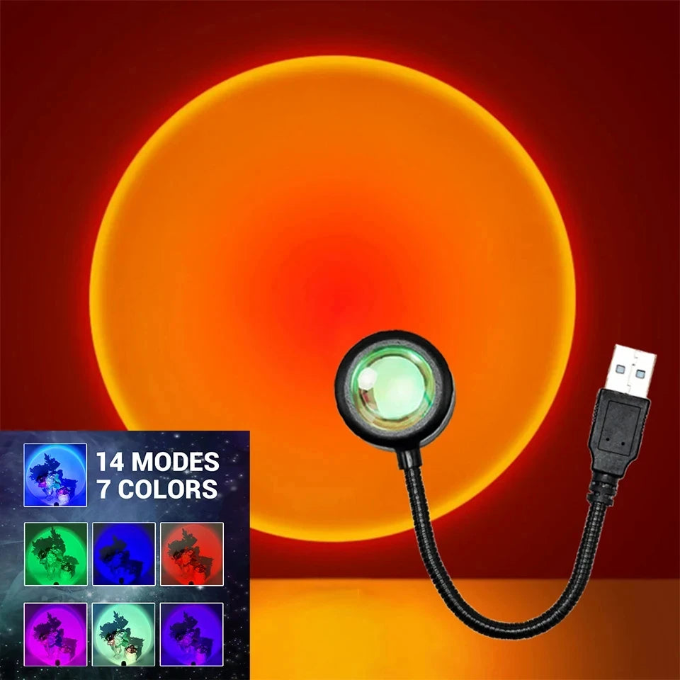 HOMEFISH USB LED Sunset Projector Lamp | Atmosphere Night Light for Home Bedroom Living Room | Birthday Party Photography Decor