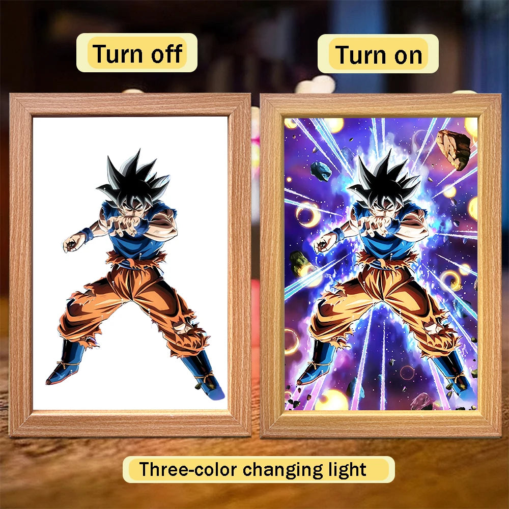 Anime character dragon pearl lamp painting photo frame, Goku Vegeta Led night light bedroom decoration gift moon lamp