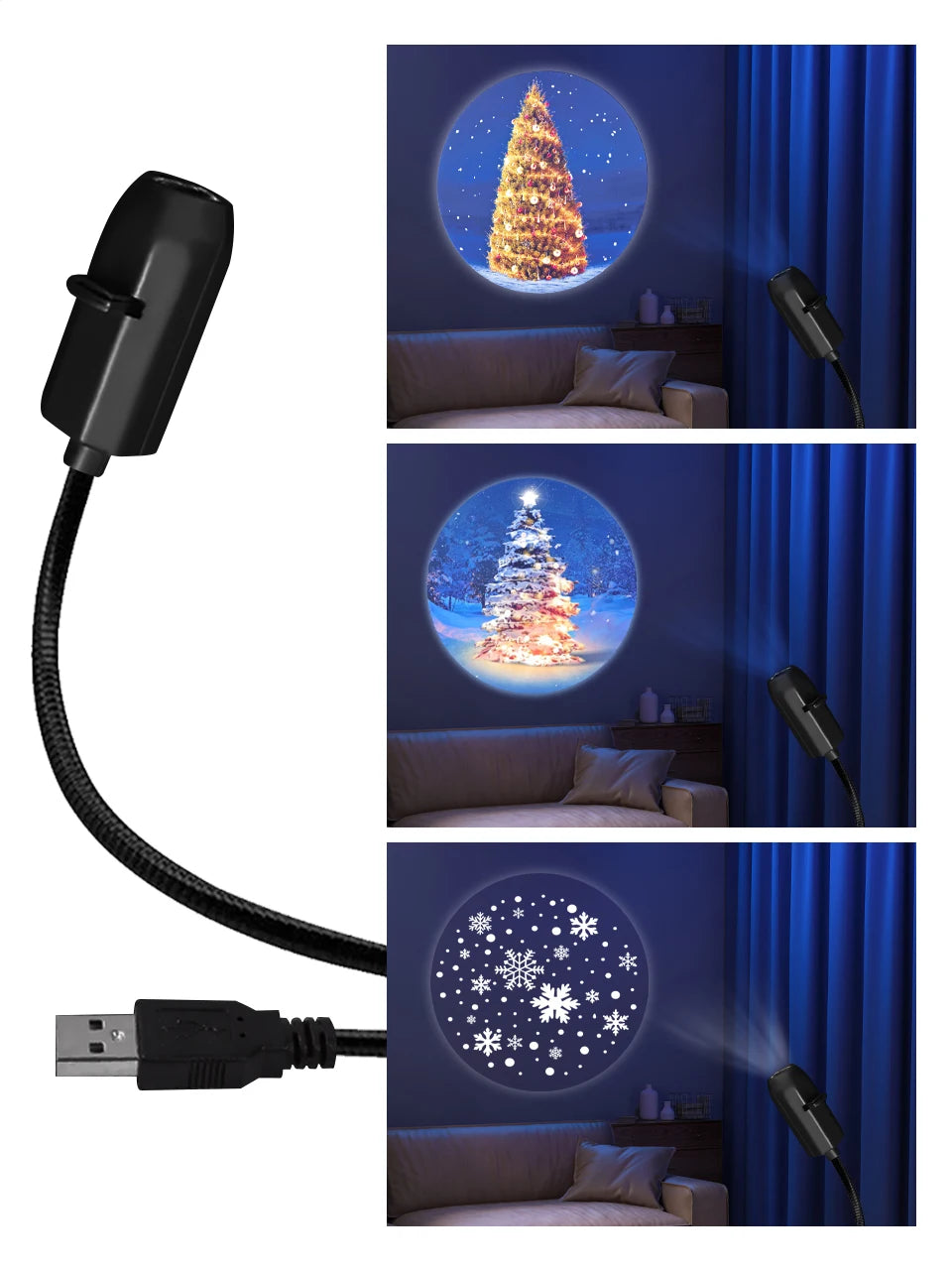 Christmas Halloween Led Projection Lamp Pumpkin Night Light Ceiling Wall Projector Holiday Ornaments USB Moon Atmosphere Light