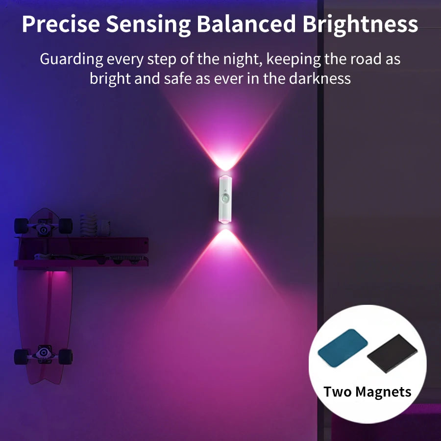 RGB Gradient Ambient Light Rechargeable LED Night Light Motion Sensor Wall Sunset Lamp Dimmable Magnetic Closet Bedroom Lamps