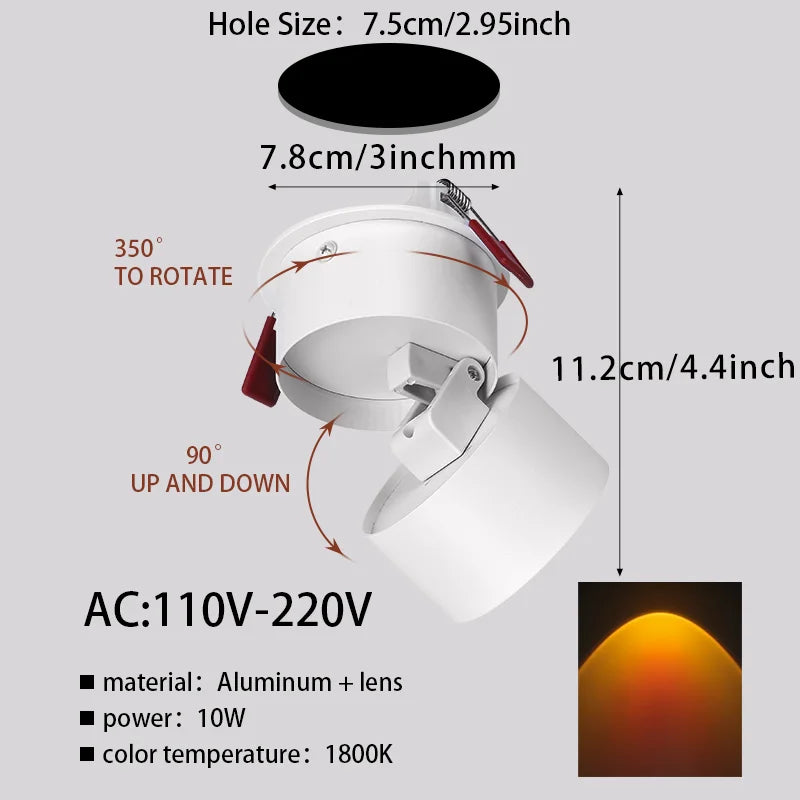 Led Downlight Spot Down Light AC 110V-220V COB Sunset Spotlight Surface recessed Ceiling Lamp for Home Decor Living Room Hallway