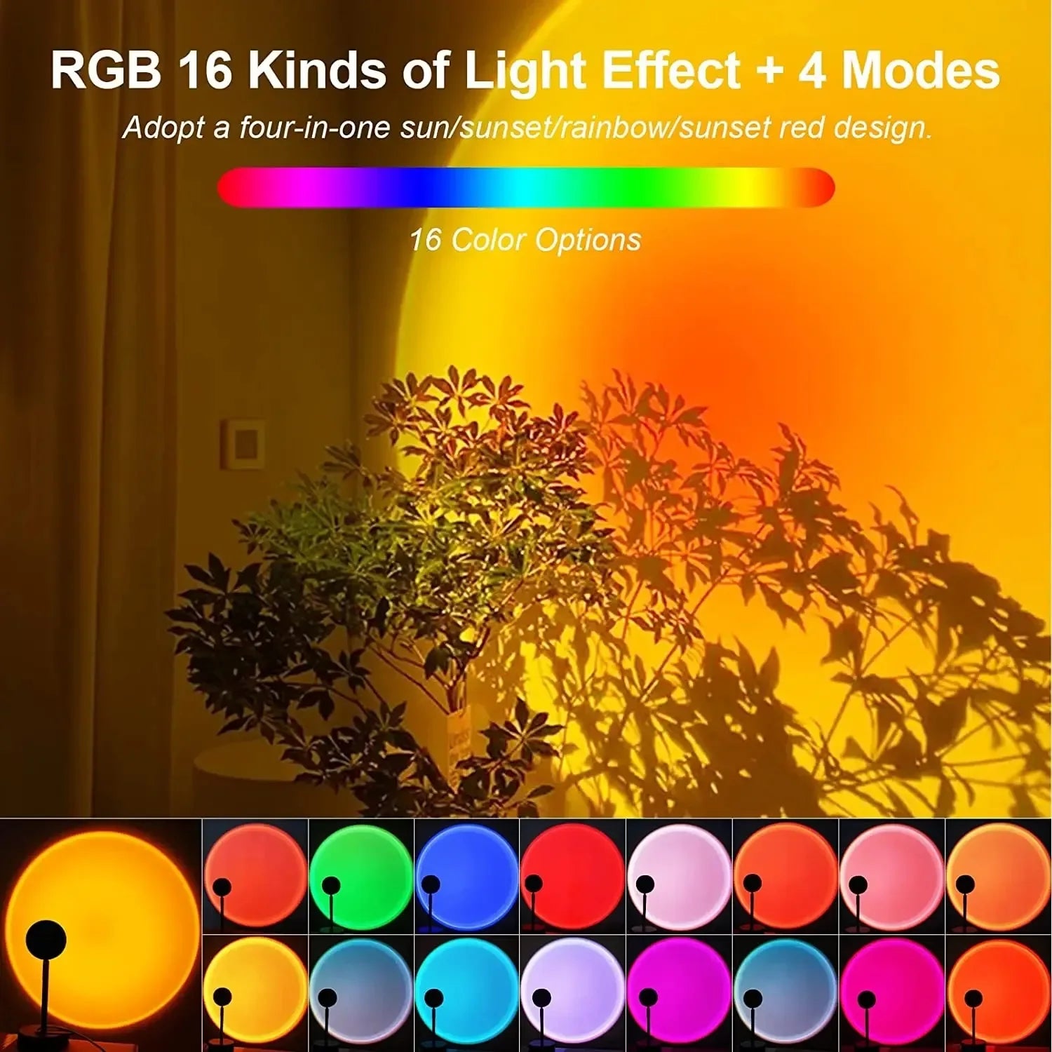 16 Color Sunset Lamp,RGB Mood Lighting,Floor Light,Night Light,Photography Lighting,Living Room,Sunset Projector,Artistic Photo