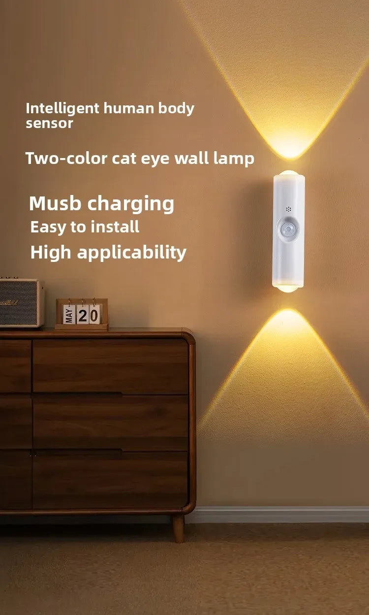 RGB LED Night Lights Double-head Sunset Light Motion Sensor Under Cabinet Lamp USB Charging Magnetic Bedroom Atmosphere Lighting
