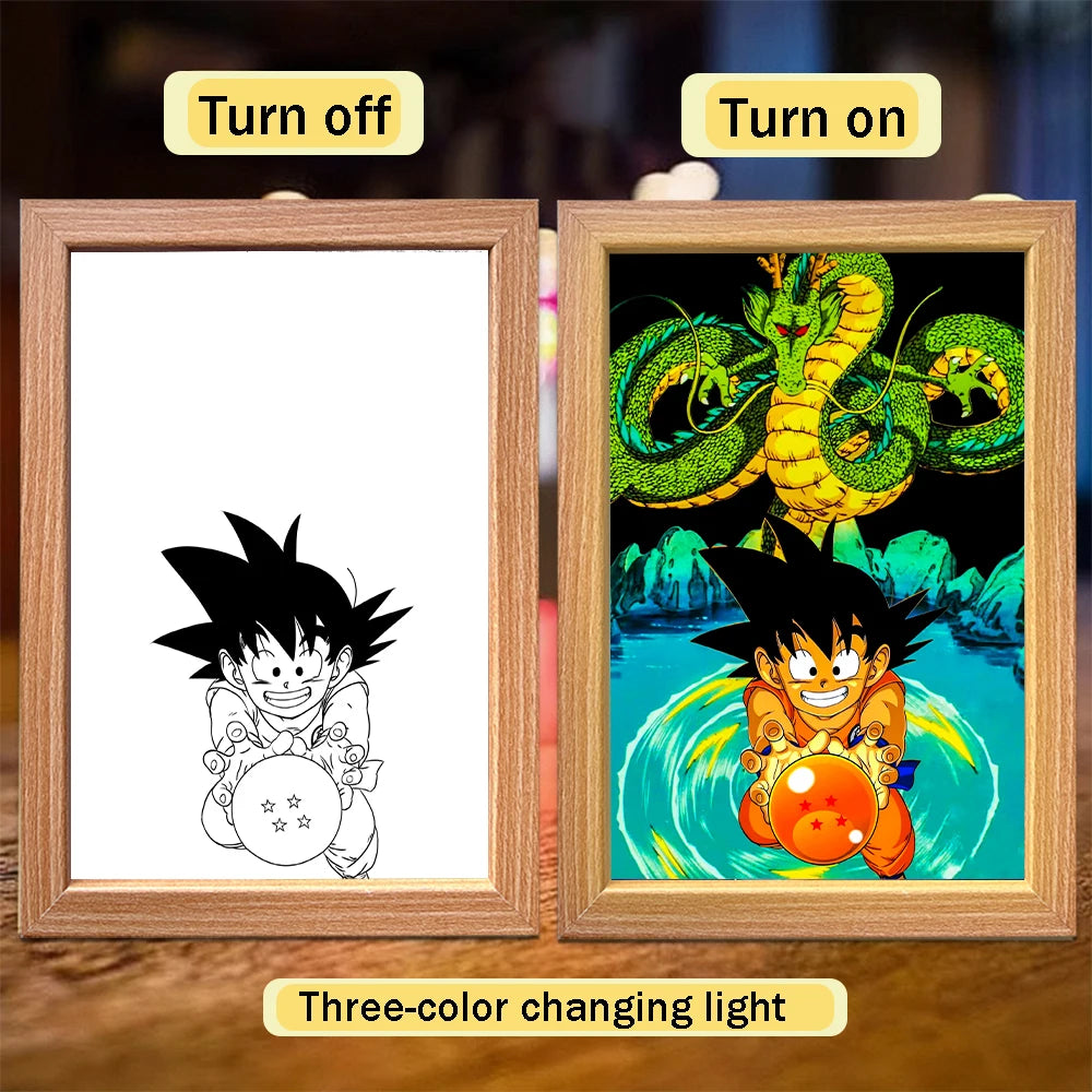 Anime character dragon pearl lamp painting photo frame, Goku Vegeta Led night light bedroom decoration gift moon lamp