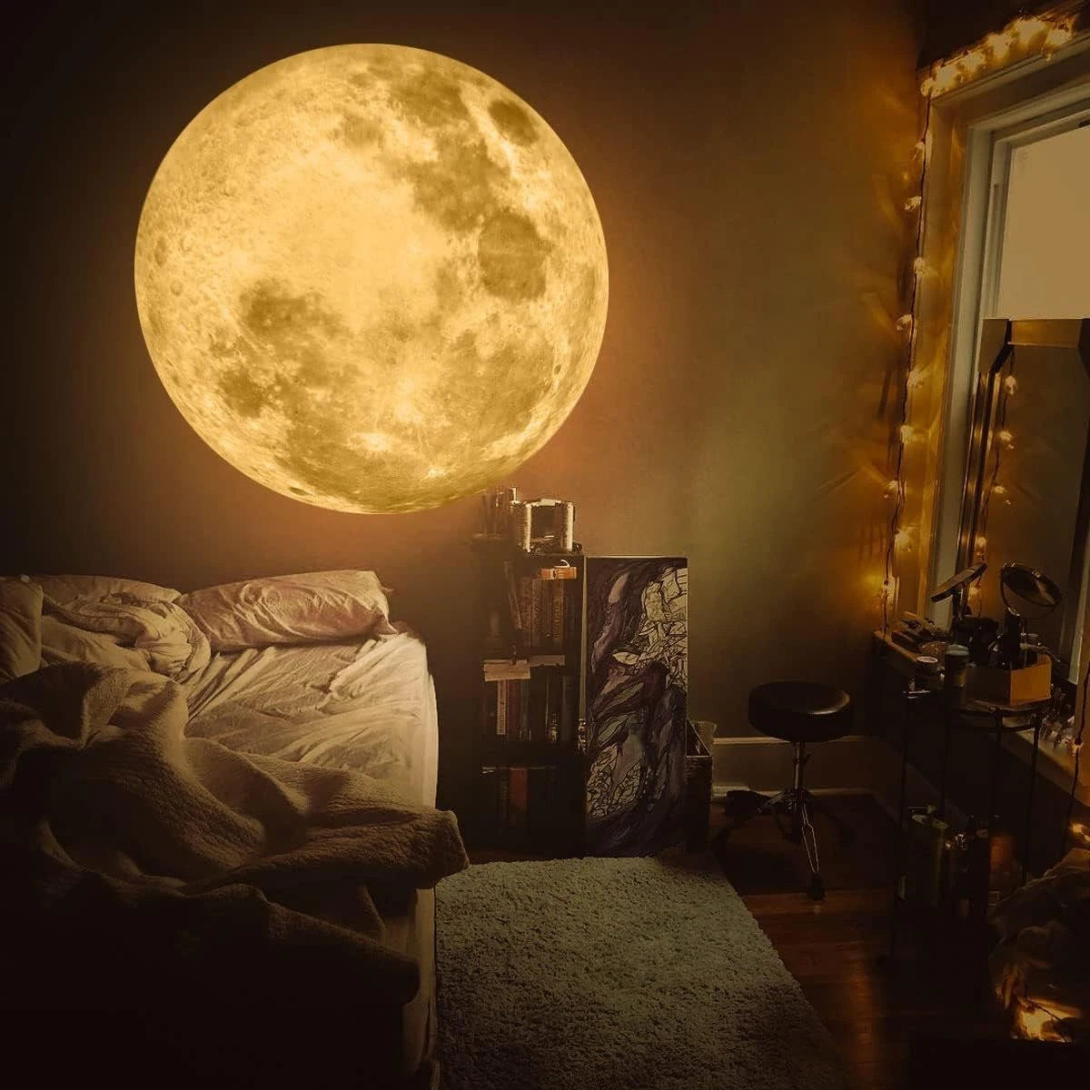 New USB Rechargeable LED Night Light Moon Projection Atmosphere Lamp Bedside Background Wall Decoration Birthday Surprise Gift