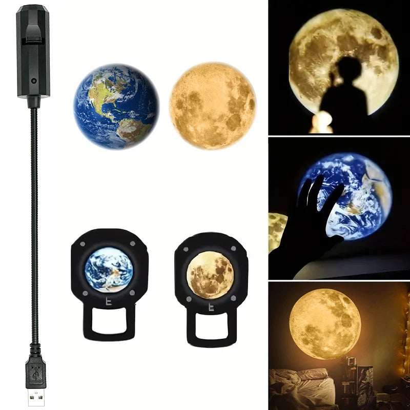 USB Ceiling Moon Earth Projection Atmosphere Light Starry Sky Lamp Night Light Romantic Bedroom Decoration Galaxy Projector